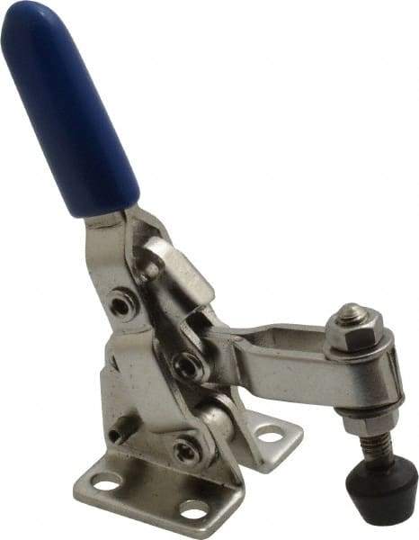 Gibraltar - 125 Lb Holding Capacity, Vertical Handle, Manual Hold Down Toggle Clamp - 55° Handle Movement, 100° Bar Opening, U-Bar, Flanged Base, Electro-Plated Zinc, Stainless Steel - Caliber Tooling