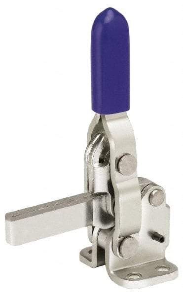 Gibraltar - 250 Lb Holding Capacity, Vertical Handle, Manual Hold Down Toggle Clamp - 65° Handle Movement, 105° Bar Opening, Solid Bar, Flanged Base, Electro-Plated Zinc, Stainless Steel - Caliber Tooling