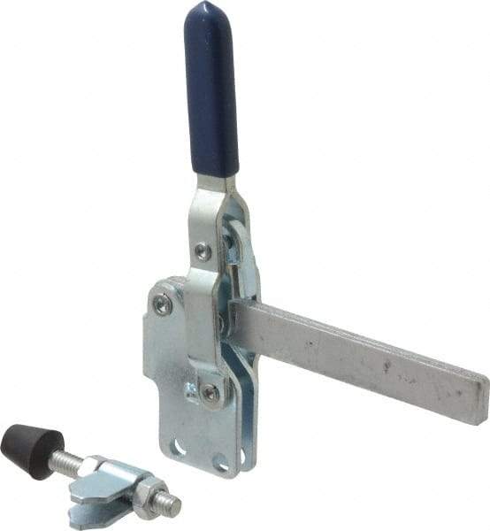 Gibraltar - 450 Lb Holding Capacity, Vertical Handle, Manual Hold Down Toggle Clamp - 57° Handle Movement, 99° Bar Opening, Solid Bar, Straight Base, Electro-Plated Zinc, Carbon Steel - Caliber Tooling