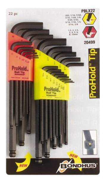 Bondhus - 22 Piece L-Key Handle Combo Hex Key Set - Hex Range 1/2 to 3/8" - Caliber Tooling