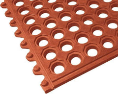 PRO-SAFE - 3' Long x 3' Wide x 5/8" Thick, Anti-Fatigue Modular Matting Tiles - Male, 1 Interlocking Side, Red, For Dry & Wet Areas - Caliber Tooling