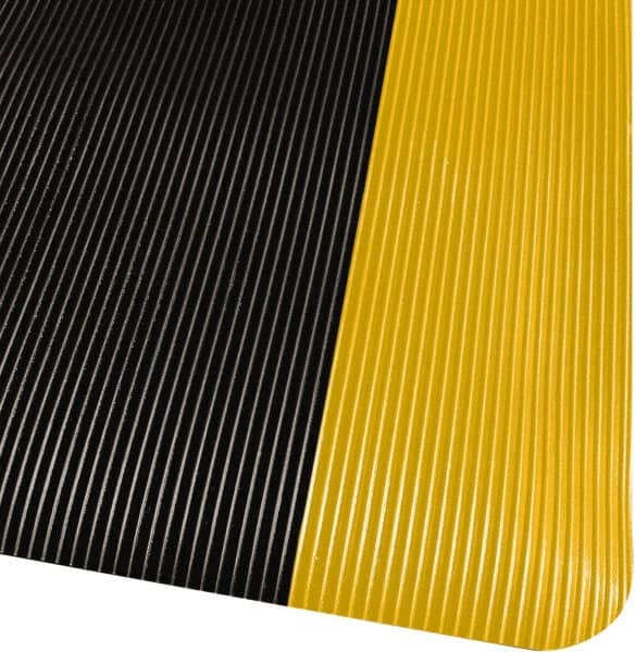 PRO-SAFE - 3' Long x 2' Wide, Dry Environment, Anti-Fatigue Matting - Black with Yellow Borders, Vinyl with Vinyl Sponge Base, Beveled on 4 Sides - Caliber Tooling