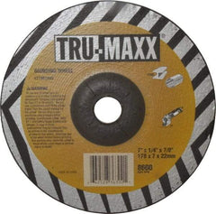 Tru-Maxx - 24 Grit, 7" Wheel Diam, 1/4" Wheel Thickness, 7/8" Arbor Hole, Type 27 Depressed Center Wheel - Aluminum Oxide, 8,600 Max RPM, Compatible with Angle Grinder - Caliber Tooling