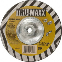 Tru-Maxx - 7" Wheel Diam, 1/4" Wheel Thickness, Type 27 Depressed Center Wheel - Aluminum Oxide, 8,600 Max RPM, Compatible with Angle Grinder - Caliber Tooling