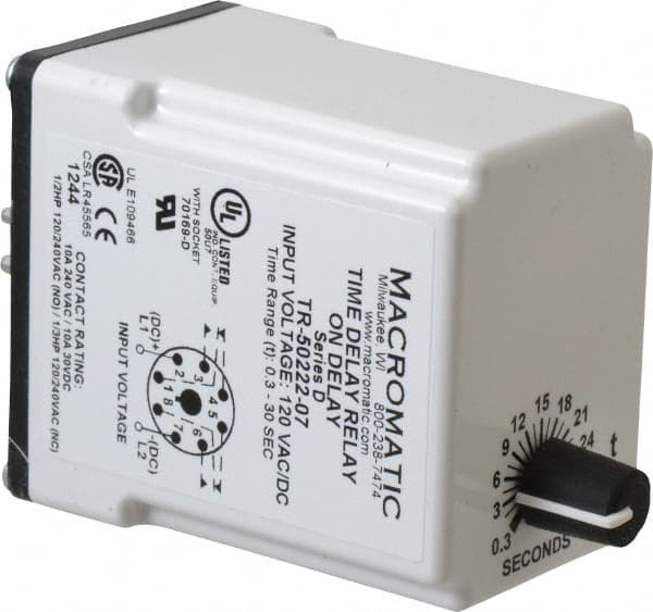 Macromatic - 8 Pin, Multiple Range DPDT Time Delay Relay - 10 Contact Amp, 120 VAC/VDC, Knob - Caliber Tooling