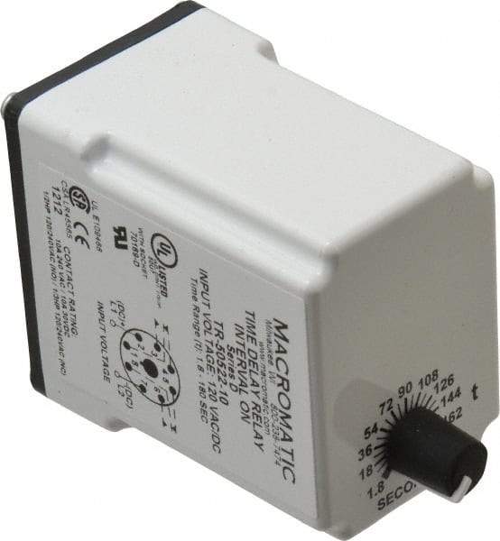 Macromatic - 8 Pin, Multiple Range DPDT Time Delay Relay - 10 Contact Amp, 120 VAC/VDC, Knob - Caliber Tooling