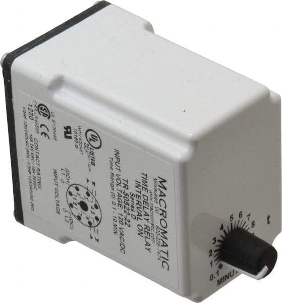 Macromatic - 8 Pin, 10 min Delay, Multiple Range DPDT Time Delay Relay - 10 Contact Amp, 120 VAC/VDC, Knob - Caliber Tooling