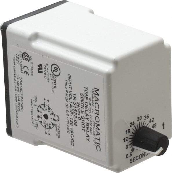 Macromatic - 11 Pin, Multiple Range DPDT Time Delay Relay - 10 Contact Amp, 120 VAC/VDC, Knob - Caliber Tooling