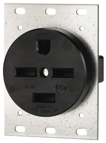 Cooper Wiring Devices - 250 VAC, 30 Amp, 15-30R NEMA Configuration, Black, Industrial Grade, Self Grounding Single Receptacle - 1 Phase, 3 Poles, 4 Wire, Flush Mount - Caliber Tooling