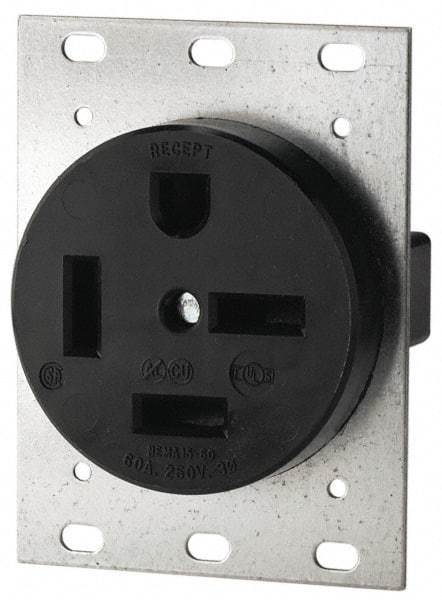 Cooper Wiring Devices - 250 VAC, 50 Amp, 15-50R NEMA Configuration, Black, Industrial Grade, Self Grounding Single Receptacle - 1 Phase, 3 Poles, 4 Wire, Flush Mount - Caliber Tooling