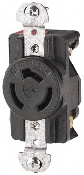 Cooper Wiring Devices - 125/250 VAC, 20 Amp, NonNEMA, Ungrounded Receptacle - 3 Poles, 3 Wire, Female End, Black - Caliber Tooling