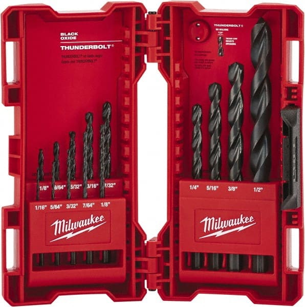 Drill Bit Set: Maintenance Length Drill Bits, 0.0625″ to 0.375″ Drill Bit Size, 135 °, High Speed Steel Oxide