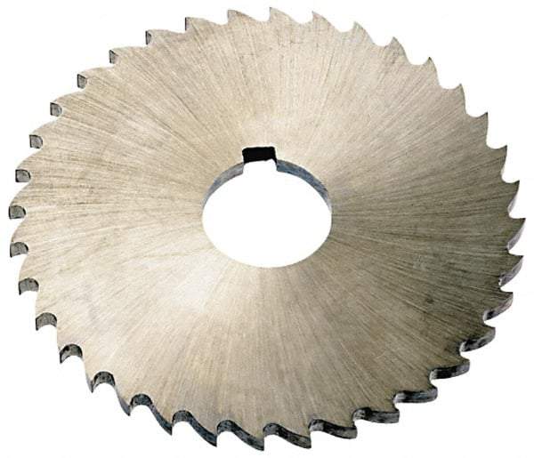 Keo - 5" Diam x 1/8" Blade Thickness x 1" Arbor Hole Diam, 44 Tooth Slitting and Slotting Saw - Arbor Connection, Right Hand, Uncoated, High Speed Steel, Concave Ground, Contains Keyway - Caliber Tooling