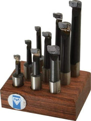 Made in USA - 5/16 to 9/16" Min Diam, 3/4 to 3" Max Depth, 1/2" Shank Diam, 2-1/4 to 4-1/2" OAL Boring Bar Set - C2 Carbide Tipped, Bright Finish, Right Hand Cut, 9 Piece Set - Exact Industrial Supply