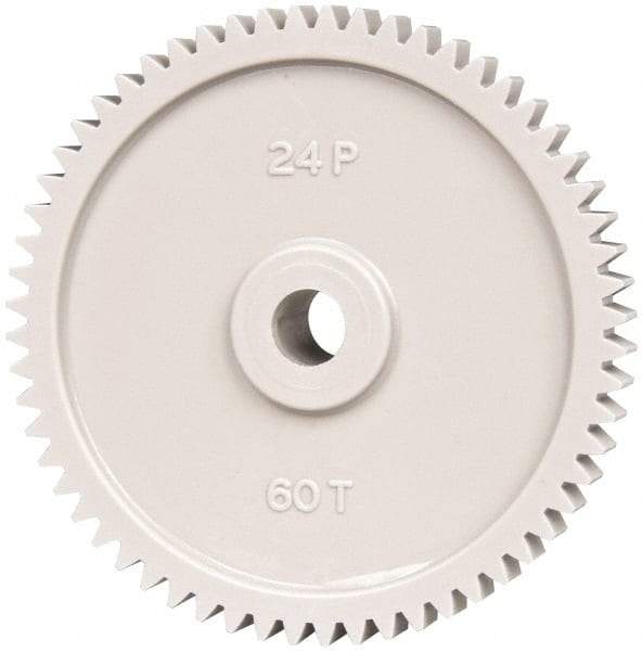 Made in USA - 24 Pitch, 2-1/2" Pitch Diam, 2.583" OD, 60 Tooth Spur Gear - 1/4" Face Width, 5/16" Bore Diam, 43/64" Hub Diam, 20° Pressure Angle, Acetal - Caliber Tooling