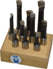 Made in USA - 1/4 to 1/2" Min Diam, 3/4 to 2-1/2" Max Depth, 1/2" Shank Diam, 2-5/16 to 3-7/8" OAL Boring Bar Set - M42 Cobalt, Bright Finish, Right Hand Cut, 10 Piece Set - Exact Industrial Supply