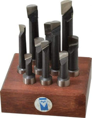 Made in USA - 3/8 to 5/8" Min Diam, 1-1/8 to 3-1/8" Max Depth, 5/8" Shank Diam, 2-5/8 to 4-5/8" OAL Boring Bar Set - M42 Cobalt, Bright Finish, Right Hand Cut, 10 Piece Set - Exact Industrial Supply