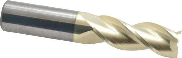 Accupro - 5/8", 1-5/8" LOC, 5/8" Shank Diam, 3-1/2" OAL, 3 Flute, Solid Carbide Square End Mill - Single End, ZrN Finish, Spiral Flute, 37° Helix, Centercutting, Right Hand Cut, Right Hand Flute - Caliber Tooling