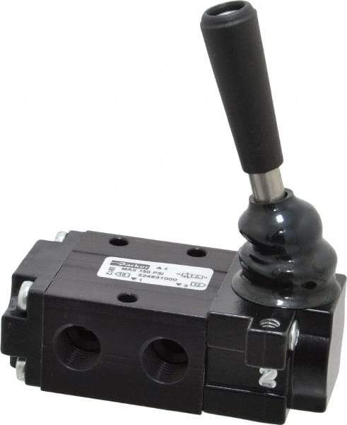 Parker - 0.83 CV Rate, 1/4" NPT Inlet Direct Air 4 Mechanical Spool Valve - 3 Way, 2 Position NC, 150 Max psi, Lever Manual Return - Caliber Tooling