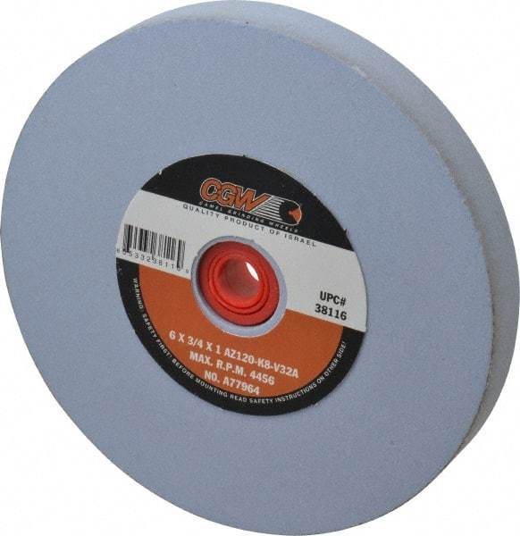 Camel Grinding Wheels - 120 Grit Aluminum Oxide Bench & Pedestal Grinding Wheel - 6" Diam x 1" Hole x 3/4" Thick, 4456 Max RPM, K Hardness, Fine Grade , Vitrified Bond - Caliber Tooling