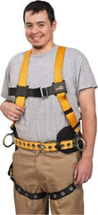 Miller - 400 Lb Capacity, Size Universal, Full Body Construction Safety Harness - Polyester, Side D-Ring, Tongue Leg Strap, Mating Chest Strap, Yellow/Black - Caliber Tooling