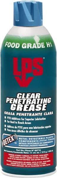 LPS - 11 oz Aerosol w/ PTFE Penetrating Grease - Clear, Food Grade, 400°F Max Temp, - Caliber Tooling