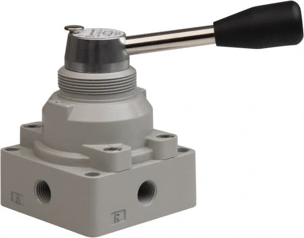 Value Collection - 1/4" NPT Manual Mechanical Valve - 4-Way, 3 Position with L Cock Device, 0.976 CV Rate & 127.98 Max psi - Caliber Tooling