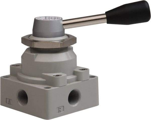 Value Collection - 3/8" NPT Manual Mechanical Valve - 4-Way, 3 Position with I Panel Nut, 0.976 CV Rate & 127.98 Max psi - Caliber Tooling