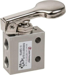 PRO-SOURCE - 1/8" NPT 3 Way, 2 Position Mini Mechanical Valve - 0.298 CV Rate, 7 CFM, 127.98 Max psi, Finger Button/Spring Actuator - Caliber Tooling