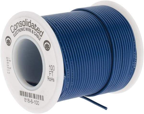 Made in USA - 22 AWG, 7 Strand, 100' OAL, Tinned Copper Hook Up Wire - Blue PVC Jacket, 0.062" Diam - Caliber Tooling