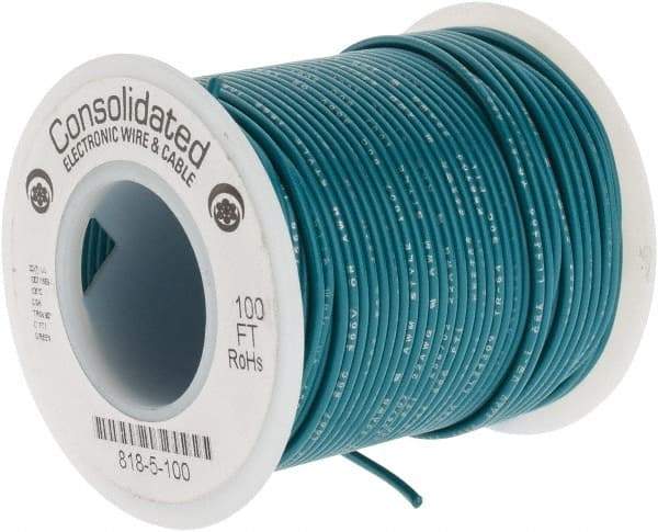 Made in USA - 22 AWG, 7 Strand, 100' OAL, Tinned Copper Hook Up Wire - Green PVC Jacket, 0.062" Diam - Caliber Tooling