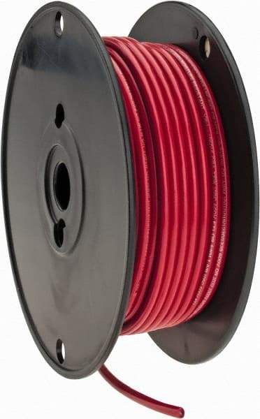 Made in USA - 10 AWG, 105 Strand, 100' OAL, Tinned Copper Hook Up Wire - Red PVC Jacket, 0.18" Diam - Caliber Tooling