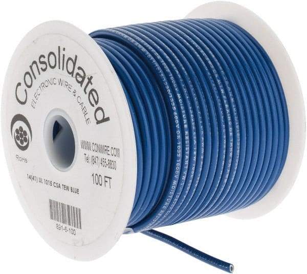 Made in USA - 14 AWG, 41 Strand, 100' OAL, Tinned Copper Hook Up Wire - Blue PVC Jacket, 0.136" Diam - Caliber Tooling