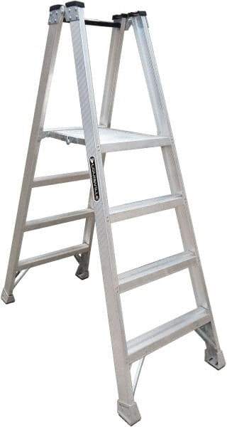 Louisville - 3 Steps, 4' High, Type IA Rating, Aluminum Platform Ladder - 300 Lb Capacity, 25-3/8" Base Width - Caliber Tooling