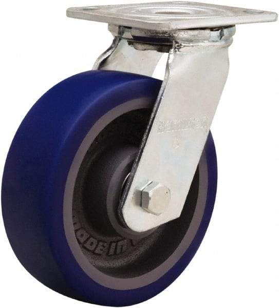 Hamilton - 6" Diam x 2" Wide x 7-1/2" OAH Top Plate Mount Swivel Caster - Polyurethane Mold onto Cast Iron Center, 900 Lb Capacity, Sealed Precision Ball Bearing, 4 x 4-1/2" Plate - Caliber Tooling