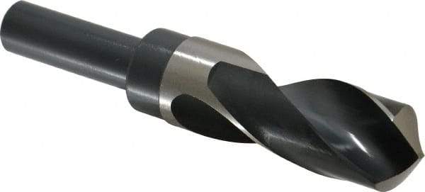 Precision Twist Drill - 1-1/4" Drill, 118° Point, High Speed Steel Silver Deming & Reduced Shank Drill Bit - Bright Finish, 6" OAL, Straight Shank, 3" Flute Length, Right Hand Cut, Standard Point, Spiral Flute, Regular Spiral - Caliber Tooling