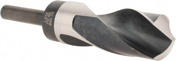 Precision Twist Drill - 1-5/16" Drill, 118° Point, High Speed Steel Silver Deming & Reduced Shank Drill Bit - Bright Finish, 6" OAL, Straight Shank, 3" Flute Length, Right Hand Cut, Standard Point, Spiral Flute, Regular Spiral - Caliber Tooling