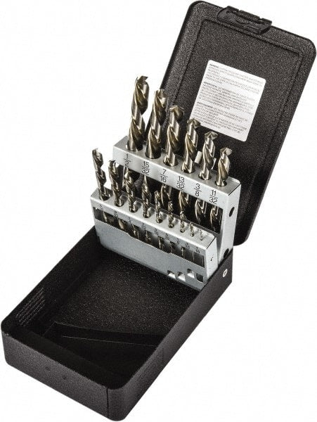 Precision Twist Drill - 1/16 to 1/2", 118° Point, Bright Finish, High Speed Steel Jobber Length Drill Bit Set - Exact Industrial Supply