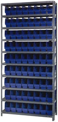 Quantum Storage - 72 Bin Store-More Shelf Bin System - 36 Inch Overall Width x 12 Inch Overall Depth x 75 Inch Overall Height, Blue Polypropylene Bins - Caliber Tooling