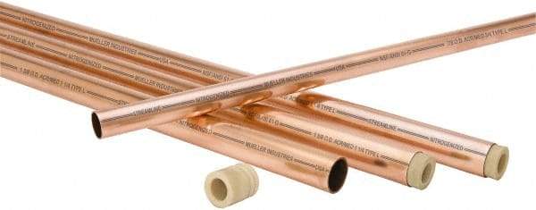 Mueller Industries - 10' Long, 1/2" OD x 3/8" ID, Grade C12200 Copper Nitrogenized Tube - 0.035" Wall Thickness, 0.198 Ft/Lb - Caliber Tooling