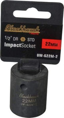 Blackhawk by Proto - 1/2" Drive 22mm Standard Impact Socket - 6 Points, 1-5/8" OAL - Caliber Tooling