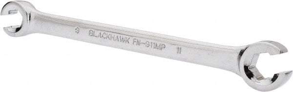 Blackhawk by Proto - 9 x 11mm, Full Polish, Open End Flare Nut Wrench - 6 Points, 6-5/16" OAL, Steel, Double End Head - Caliber Tooling