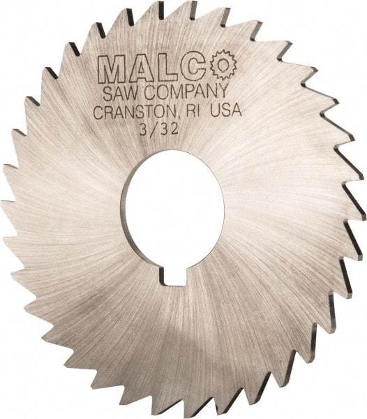 Made in USA - 3-1/2" Diam x 3/32" Blade Thickness x 1" Arbor Hole Diam, 34 Tooth Slitting and Slotting Saw - Arbor Connection, Right Hand, Uncoated, High Speed Steel, Concave Ground, Contains Keyway - Caliber Tooling