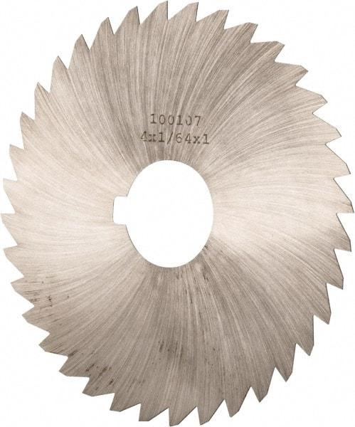 Made in USA - 4" Diam x 1/64" Blade Thickness x 1" Arbor Hole Diam, 36 Tooth Slitting and Slotting Saw - Arbor Connection, Right Hand, Uncoated, High Speed Steel, Concave Ground, Contains Keyway - Caliber Tooling