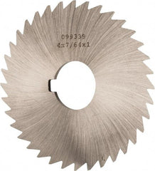 Made in USA - 4" Diam x 7/64" Blade Thickness x 1" Arbor Hole Diam, 36 Tooth Slitting and Slotting Saw - Arbor Connection, Right Hand, Uncoated, High Speed Steel, Concave Ground, Contains Keyway - Caliber Tooling