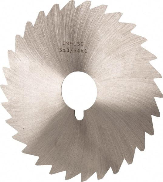 Made in USA - 5" Diam x 3/64" Blade Thickness x 1" Arbor Hole Diam, 40 Tooth Slitting and Slotting Saw - Arbor Connection, Right Hand, Uncoated, High Speed Steel, Concave Ground, Contains Keyway - Caliber Tooling