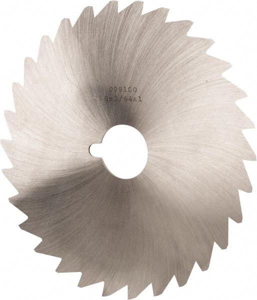 Made in USA - 6" Diam x 3/64" Blade Thickness x 1" Arbor Hole Diam, 50 Tooth Slitting and Slotting Saw - Arbor Connection, Right Hand, Uncoated, High Speed Steel, Concave Ground, Contains Keyway - Caliber Tooling