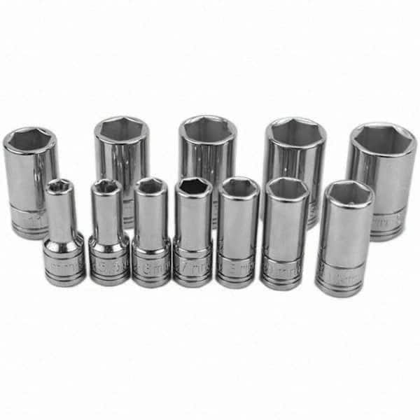 SK - 1/4" Drive Semi-Deep Socket Set - 5 to 15mm, Metric Measurement Standard - Caliber Tooling