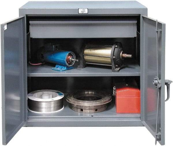 Strong Hold - 1 Shelf 1 Bin Locking Storage Cabinet - Steel, 24" Wide x 20" Deep x 36" High, Dark Gray - Caliber Tooling