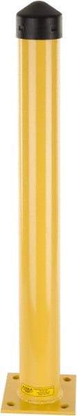 Eagle - 4-1/2" Diam x 42" High, Yellow Steel Bollard - 8" Wide x 8" Long Mounting Plate, 50 Lb - Caliber Tooling